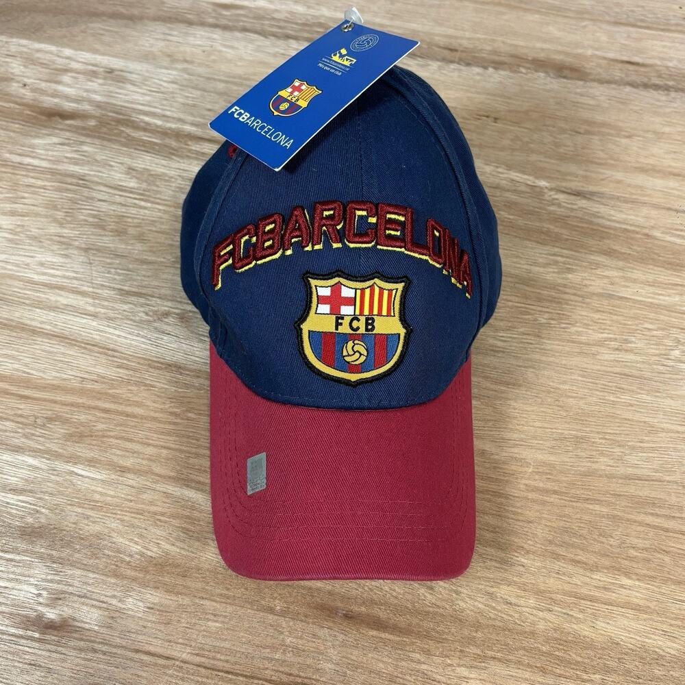 Official Licensed FC Barcelona Baseball Cap - Navy Blue & Red Brim - Adjustable